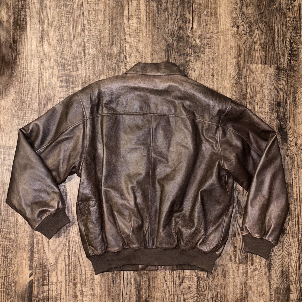 Vintage Orvis Fly Fishing Schools Leather Jacket Mens Large Brown Lined Full Zip - Picture 10 of 15